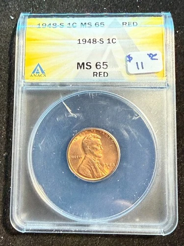 1948 S LINCOLN WHEAT CENT ANACS MS 65 RD 143