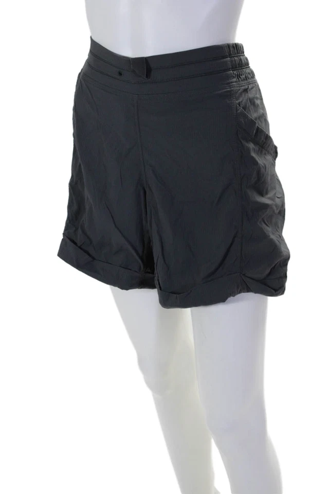 Shorts de ginástica feminino Lululemon listrado elástico cordão bainha algemada cinza tamanho M - Imagem 2 de 4