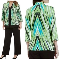 Ming Wang Knit Blazer Blue Green Black White Size XL retail $295