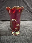 Fenton Art Glass Swung Handkerchief Vase In Red Carnival Stretch