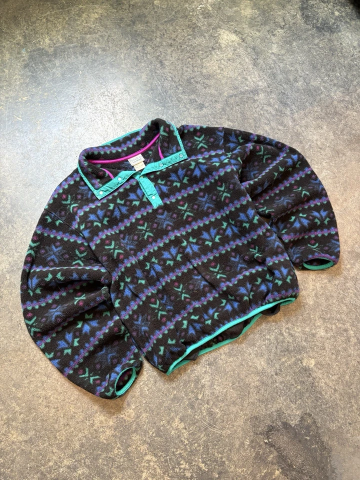 Vintage Women’s LL BEAN AZTEC Fleece Pullover Winter Size Large 90’s Sherpa Soft - Image 2 of 4