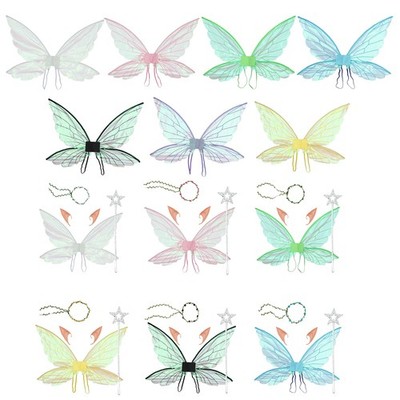 Adults Kids Fairy Stick Realistic Butterfly Wings Cosplay Elf Ears Performance