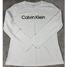 Image of Calvin Klein Performance Mens XL White Long Sleeve Logo T-Shirt PFRT2346 New