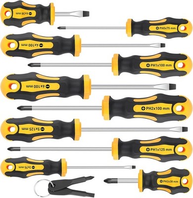 10-Piece Magnetic Screwdrivers Set, 5 Phillips  and  5 Slotted Tips Professional