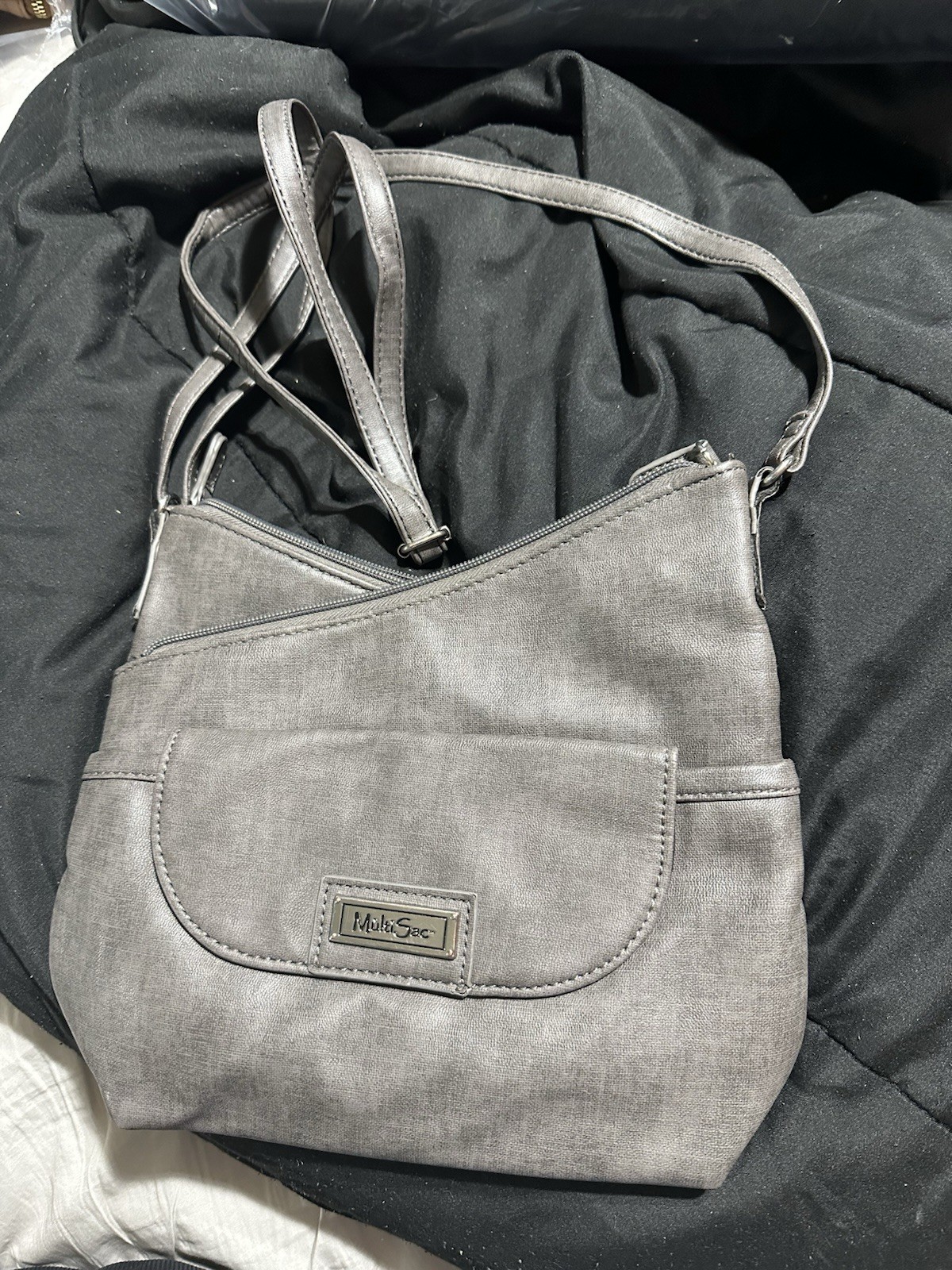 MultiSac Gray Shoulder Bag Solid Pattern Zipper A… - image 1