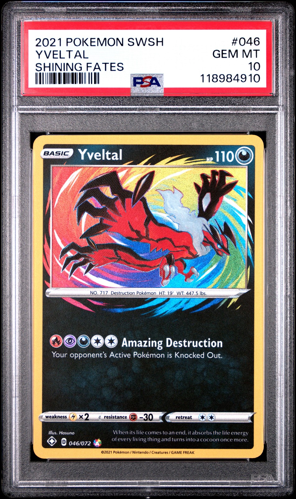 2021 POKEMON SWORD & SHIELD SHINING FATES #046 YVELTAL PSA 10