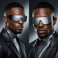 Mens Futuristic Shield Sunglasses Black Silver Mirror Wrap Around Cyber Shades