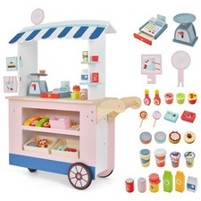 Kids Toy Cart Play Set Kids Snacks  Sweets Food Cart w/ 30 PCS Accessories