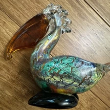 Vintage Multi Color Hand Blown Art Glass Bird Pelican Approx 6.5” Used.