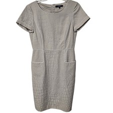 Alex Marie Roundneck Short Sleeve Textured Pencil Dress Lined Tan Women's Size 6