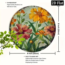 1pc 2D 2D Flat,8x 8inch Vintage Floral Round Metal Sign- Durable Aluminum Wall A