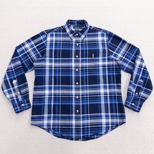 Polo Ralph Lauren Mens Blue Plaid Classic Fit Cotton Button Down Shirt Large