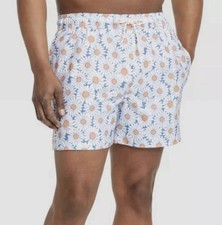 Goodfellow Co Men's XL Blue Daisy 5" Inseam Mesh Lined Swim Trunks NWT 1929