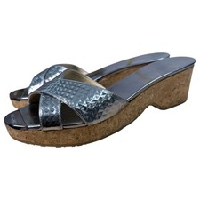 Jimmy Choo Panna CBL Steel Cubed Mirror Leather Platform Sandals IT 40.5 US 10.5