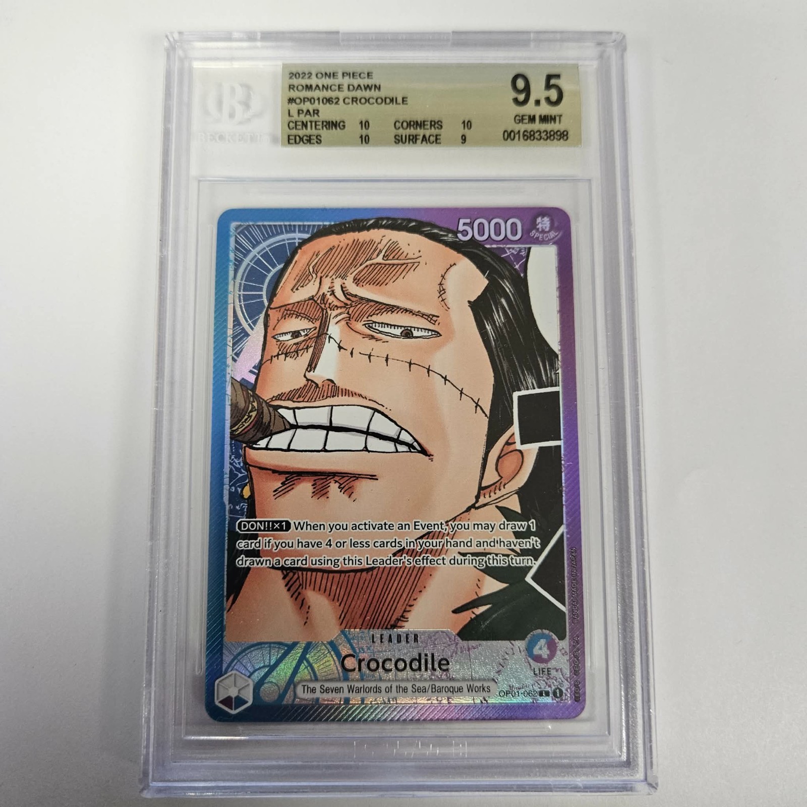 Crocodile Parallel Leader Alt Art One Piece Romance Dawn OP01-062 BGS 9.5 eng
