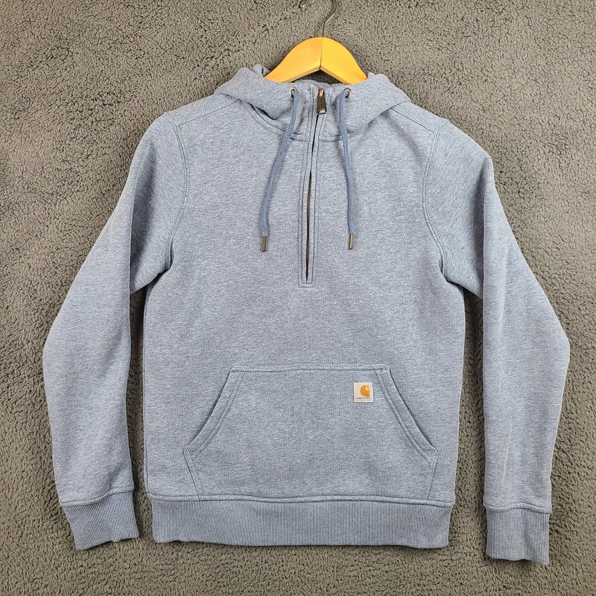 M Carhartt Womens XS Blue Relaxed Fit Quarter Zip Hoodie Sweatshirt
