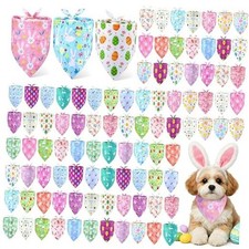 100 Pcs Easter Dog Bandanas Bulk Bunny Eggs Bandanas 19.7 x 13.8 x 13.8 Inch