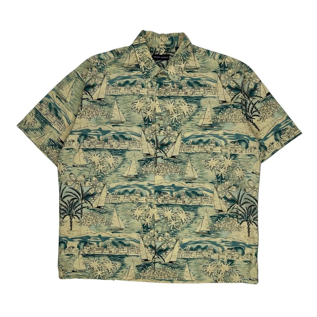 Grant Thomas Floral Hawaiian Shirt - XL Beige Cotton