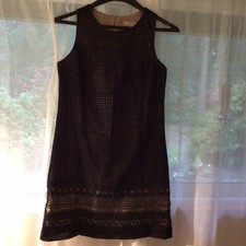 Loft Eyelet Crochet Shift Embroidered Sleeveless 100% Cotton Black Size 8 Dress