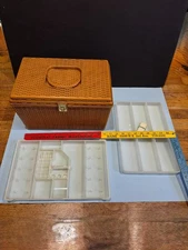 Vtg Wilson Wil-hold Basket Weave Sewing Craft Box Brown Plastic W Trays MCM