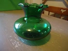 Vintage Anchor Hocking Emerald Green Ruffled Edge Bud Vases 3.25" Tall