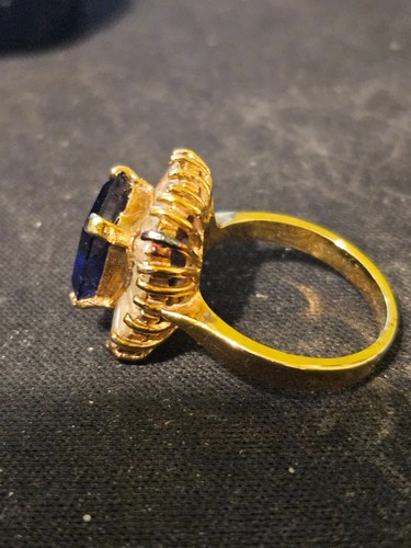 Anillo Vintage Plata Esterlina Azul Zafiro Cristal Halo Joyería Talla 7 - Imagen 3 de 6