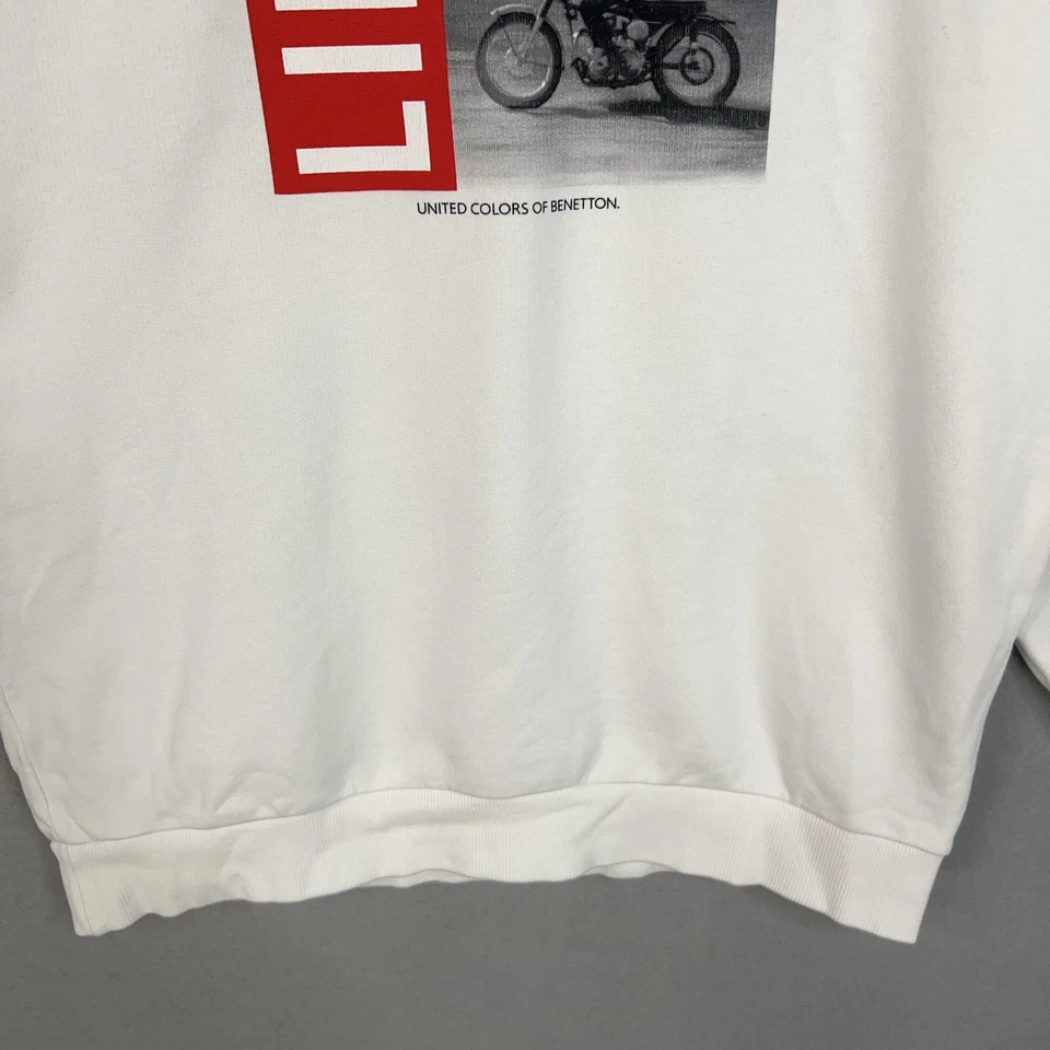 United Colors of Benetton Sweatshirt Womens XL White LIFE Magazine Motorcycle - Image 3 of 4