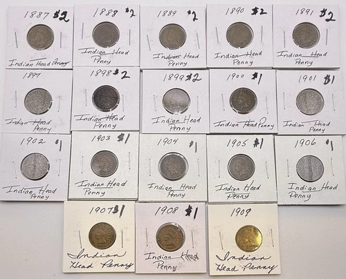 15 Different INDIAN HEAD CENT PENNIES 1887-1909 ~ Good - VF