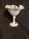Fenton Glass Compote, Cabbage Rose Pattern, Ruffled Edge Rim Milk Glass, Vintage