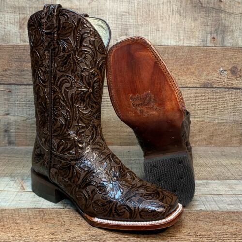 Women Western Square Toe Cowgirl Brown Tooled Boot Design Bota Cincelada Vaquera - 第 1/13 張圖片