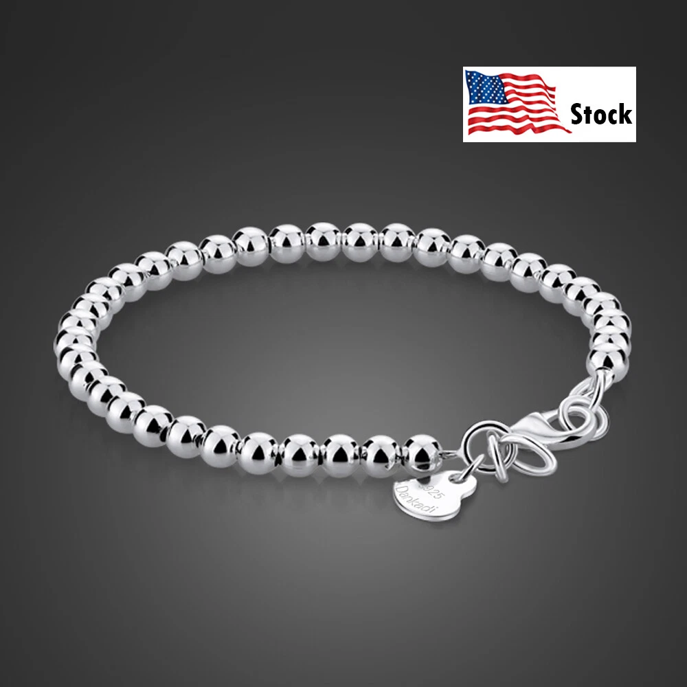 Solid silver bead bracelet online