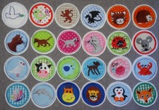 5,5cm Button Applikation 98 Motive !! Aufnäher Tier Katze Maus Igel Elefant Eule