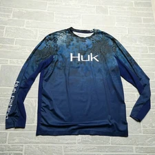 Huk Shirt Adult Large Blue Neptune Camo Long Sleeve Fishing Sun Mens