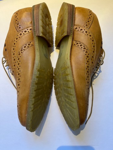 JD Fisk Wingtip Oxfords Size 9 Tan Burnished Lace Up Leather Shoes - Picture 3 of 5