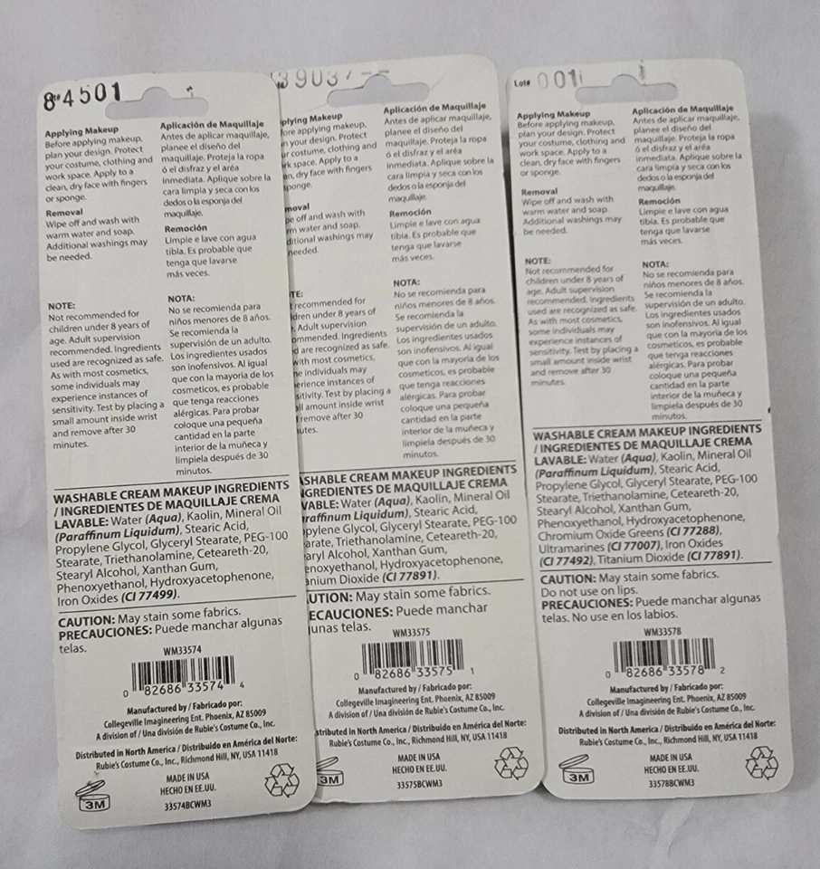 Rubíes Crema Maquillaje Halloween Cosplay Pintura Facial Negro Verde y Blanco Lote de 3 Foto 3 de 4