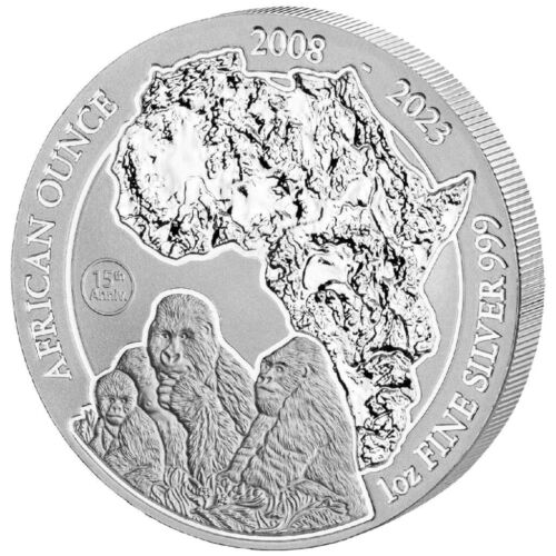 Moneta d'argento gorilla di montagna oncia africana (17.) 2023 - moneta da investimento Ruanda - 1 oz ST - Foto 1 di 2