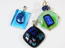 Gorgeous 3 Vintage Mod Pendant Lot Hand Blown Art Glass Deco Murano Style C3090