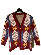 Wool & Angora Womans Size L Cardigan Sweater Jacket-Southwest Aztec Design-NEW