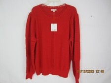 Knox Rose Women's Ballon Sleeve Red Open Knit Crew Neck Pullover Sweater XXL
