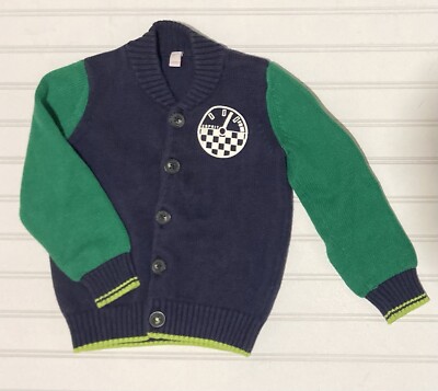 ESPRIT Boy's Sweater Cardigan Blue Green 4-5T 100% Cotton Buttons Knit Preppy