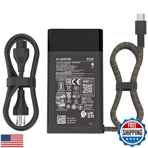 New Slim 65W USB C Laptop Charger Fit for HP Elitebook Spectre x360, Envy X2,