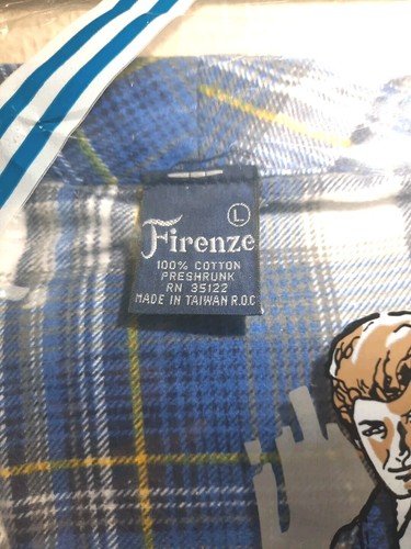 FIRENZE Blue Scotch plaid Vtg Grandpa bathrobe preshrunk cotton Flannel sz L - Picture 3 of 7