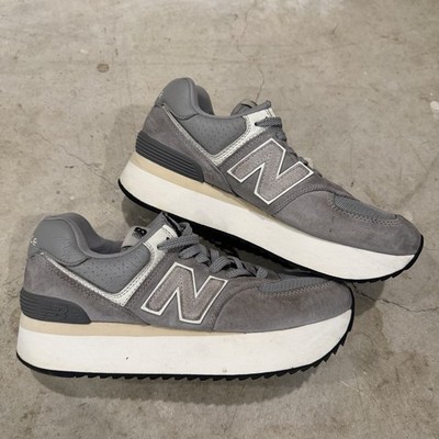 New Balance 574+ Shoes Womens 9.5 Gray White Platform Running Sneakers
