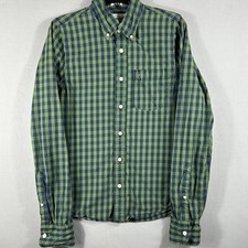 Abercrombie  Fitch Men's Muscle Fit Blue Green Check Long Sleeve Shirt Size Med