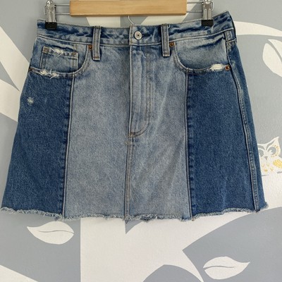 Abercrombie & Fitch Natural Rise Denim Jean Skirt  Size 29/8 Distressed Two Tone