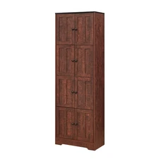 Tall Storage Cabinet with 8 Doors and 4 Shelves Wall Storage Cabinet Walnut