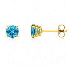 14K Yellow Gold 4mm Round Shaped Birthstone Stud Push Back Earrings for Women