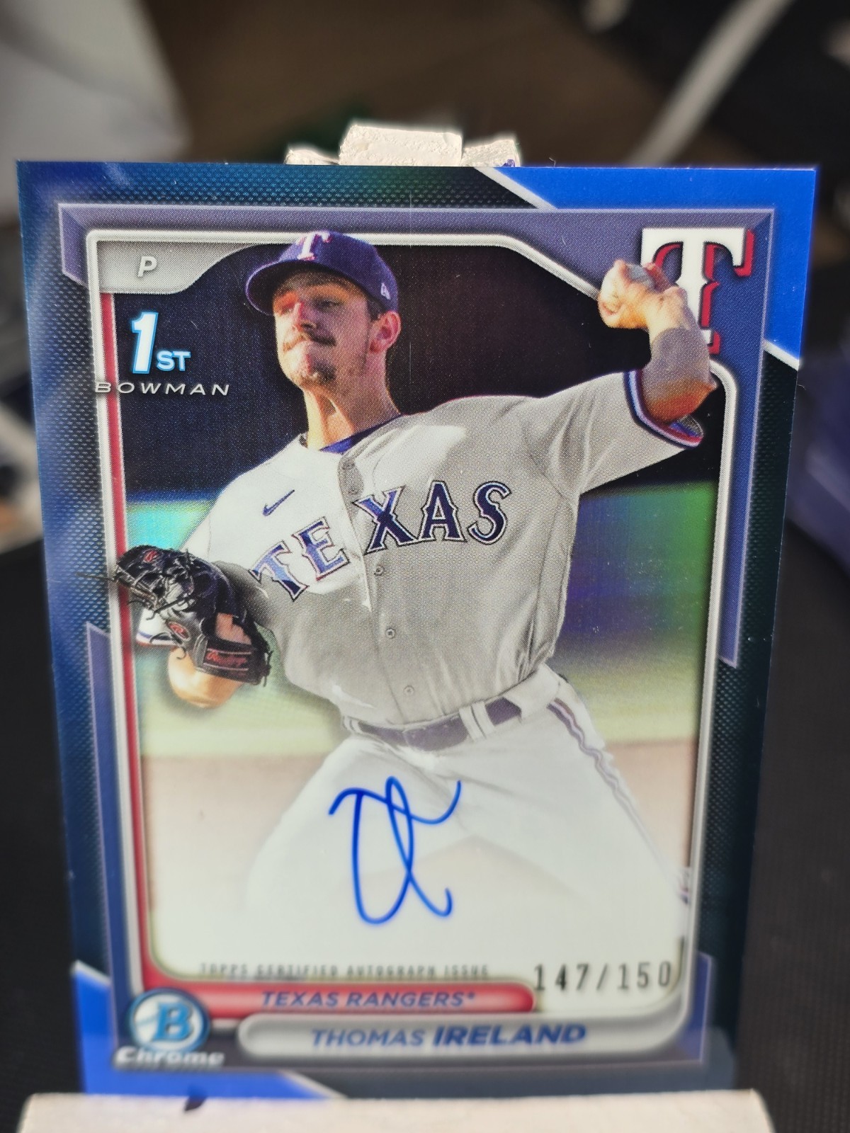 THOMAS IRELAND 2024 BOWMAN CHROME 1ST BLUE RAYWAVE REFRACTOR AUTO /150 Q5082