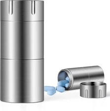 Pill Case, Titanium Keychain Pill Holder, 2 Compartments Small Metal Pill Box Ti