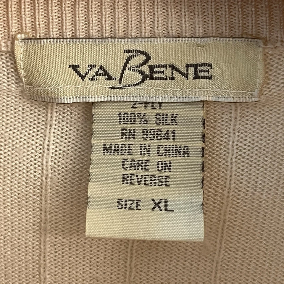 Suéter de Seda Va Bene Hombres Extra Grande XL Cuello Simulado Manga Larga Marfil 2 Capas Acanalado Foto 3 de 4